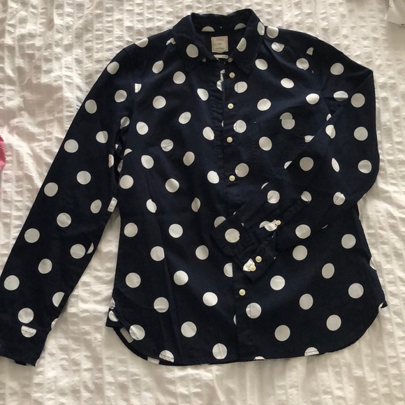 GAP Tailored Blouse Navy Blue w/ White Polka-dots - Picture 2 of 3